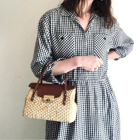 Vintage straw & leather mini tote - Picture 15 of 16